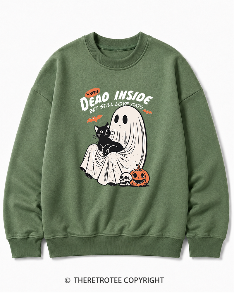 TheRetroTee You’re Dead Inside But Still Love Cats 1990s Halloween Cotton Sweatshirt