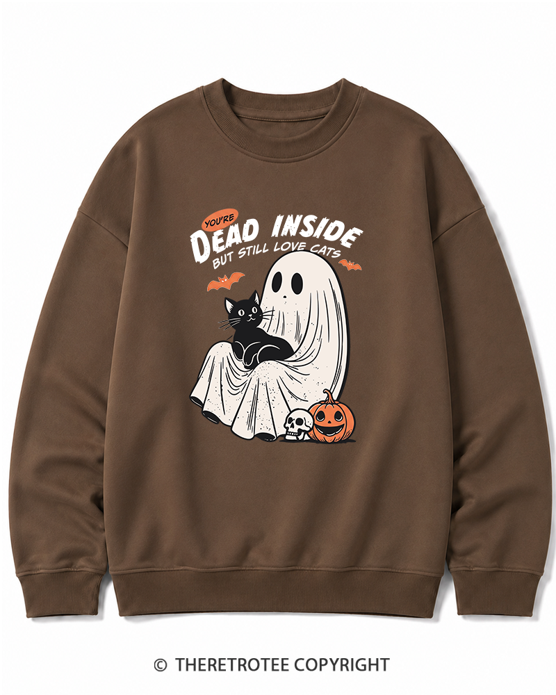 TheRetroTee You’re Dead Inside But Still Love Cats 1990s Halloween Cotton Sweatshirt