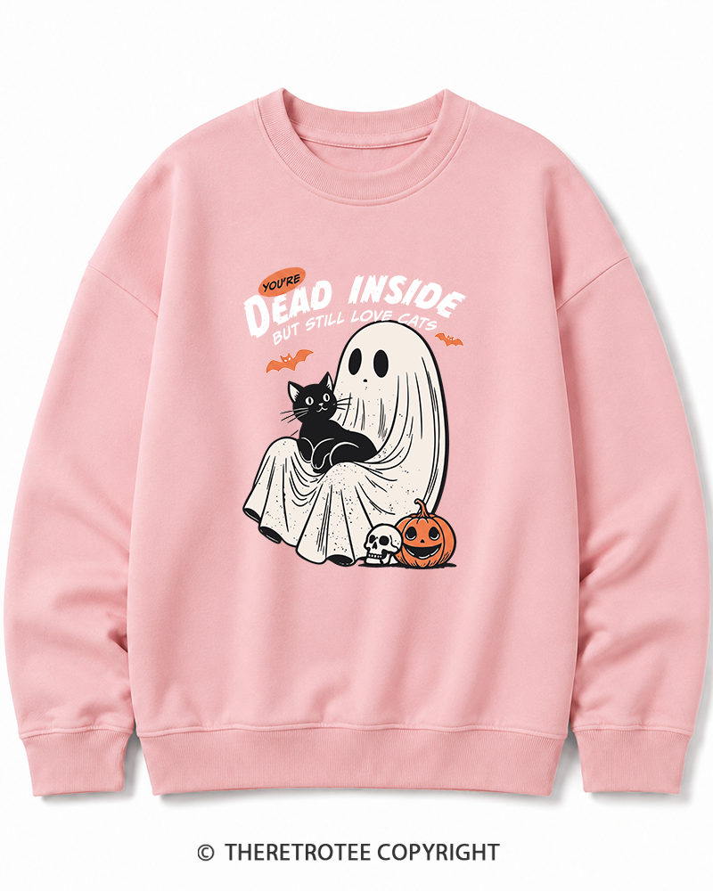TheRetroTee You’re Dead Inside But Still Love Cats 1990s Halloween Cotton Sweatshirt