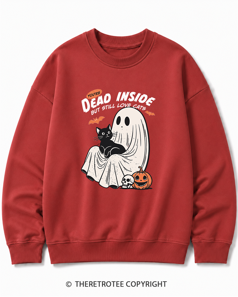 TheRetroTee You’re Dead Inside But Still Love Cats 1990s Halloween Cotton Sweatshirt