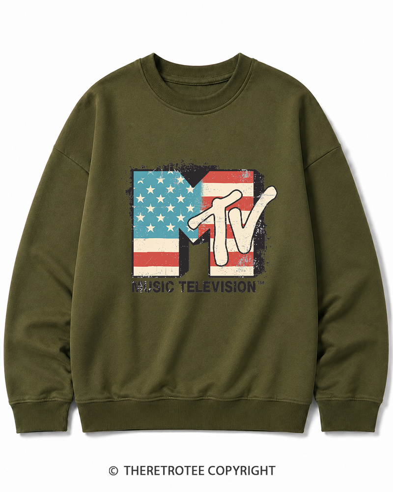 TheRetroTee American Flag Logo 1980s Cotton Sweatshirt