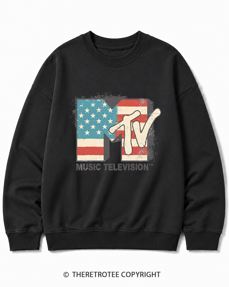 TheRetroTee American Flag Logo 1980s Cotton Sweatshirt