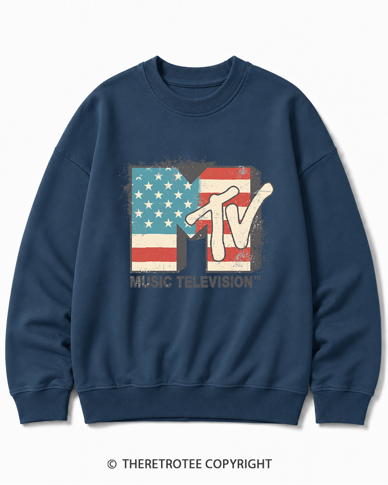TheRetroTee American Flag Logo 1980s Cotton Sweatshirt
