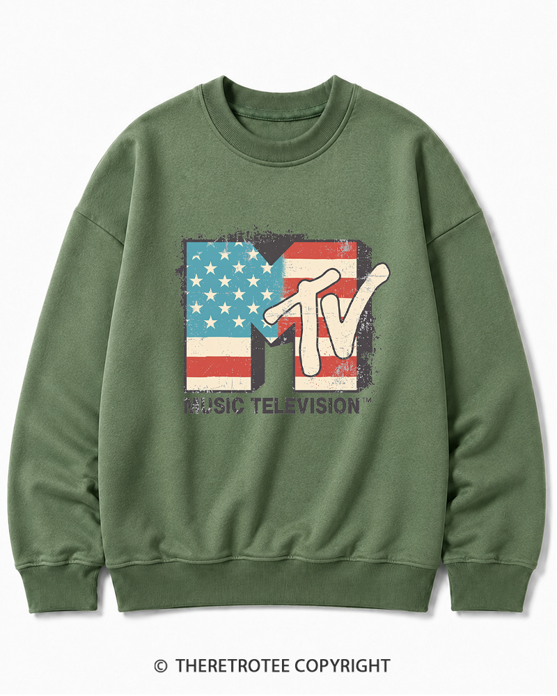 TheRetroTee American Flag Logo 1980s Cotton Sweatshirt