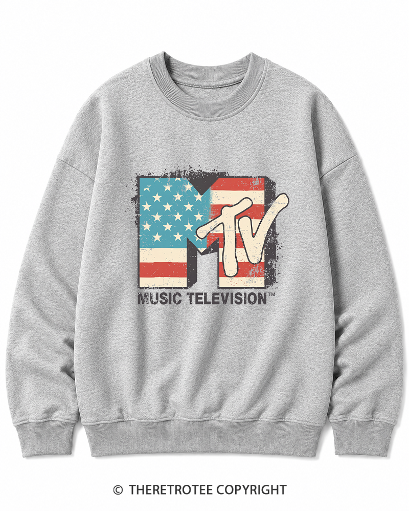 TheRetroTee American Flag Logo 1980s Cotton Sweatshirt