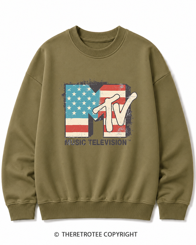 TheRetroTee American Flag Logo 1980s Cotton Sweatshirt