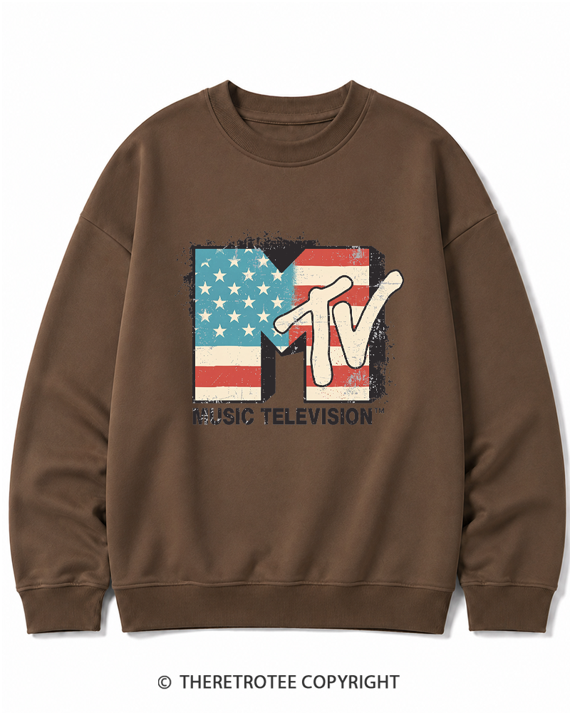 TheRetroTee American Flag Logo 1980s Cotton Sweatshirt