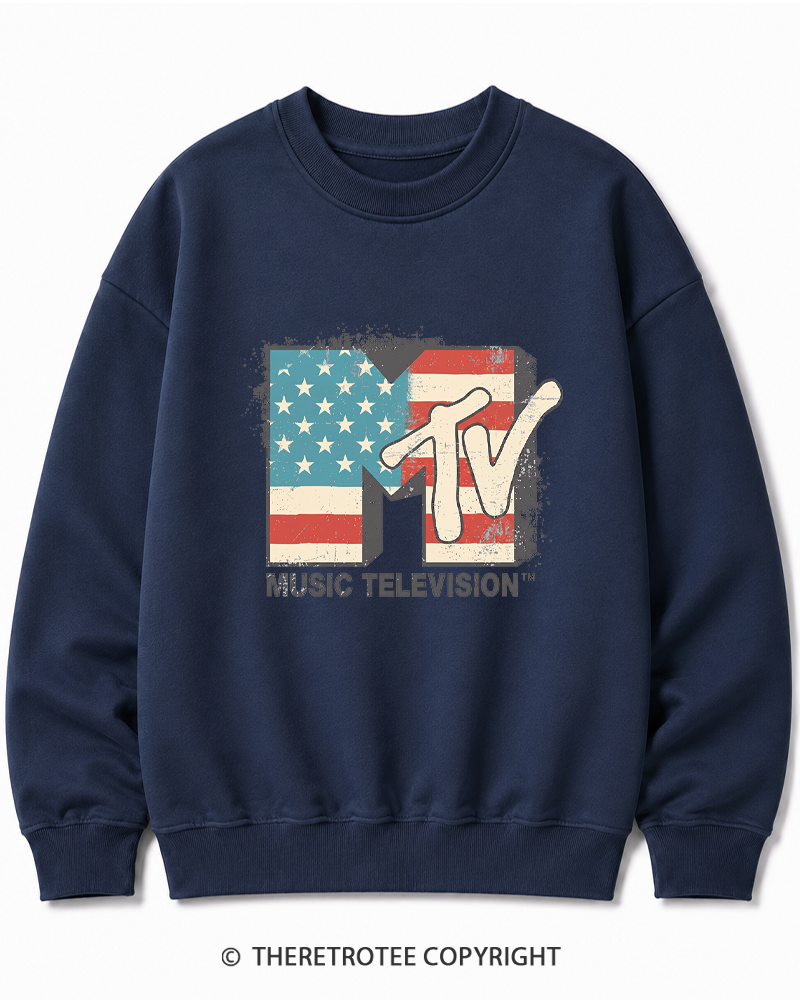 TheRetroTee American Flag Logo 1980s Cotton Sweatshirt