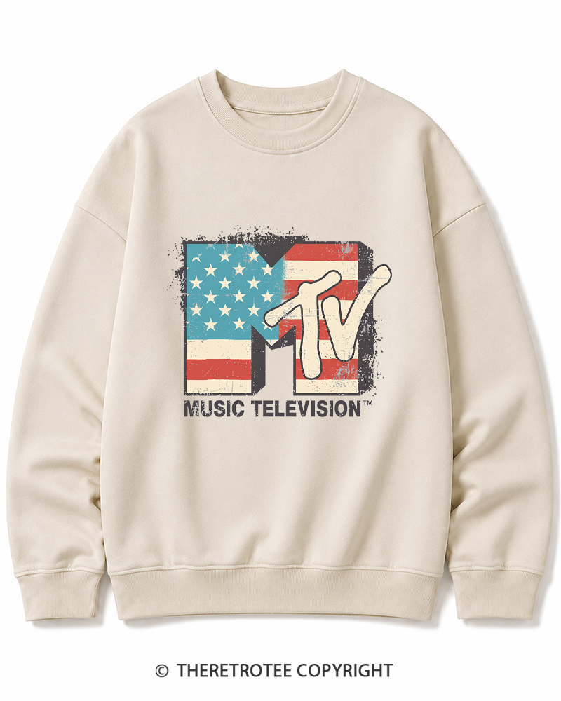 TheRetroTee American Flag Logo 1980s Cotton Sweatshirt