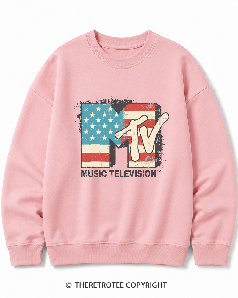 TheRetroTee American Flag Logo 1980s Cotton Sweatshirt