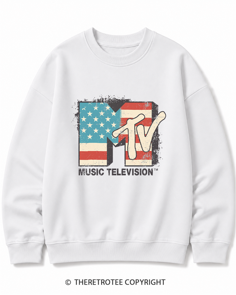 TheRetroTee American Flag Logo 1980s Cotton Sweatshirt
