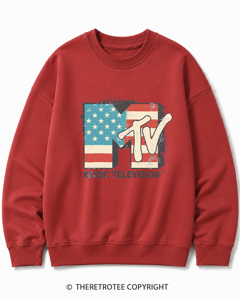 TheRetroTee American Flag Logo 1980s Cotton Sweatshirt