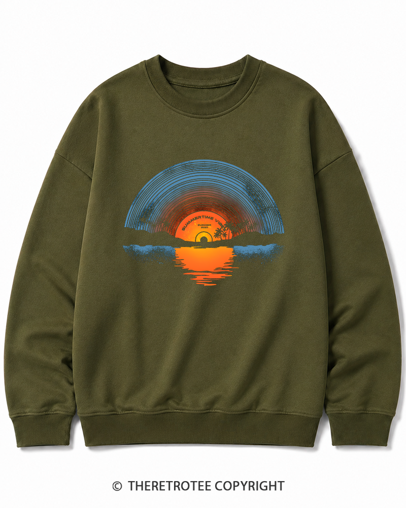 TheRetroTee Sunset vinyl Essential 1980s Cotton Sweatshirt