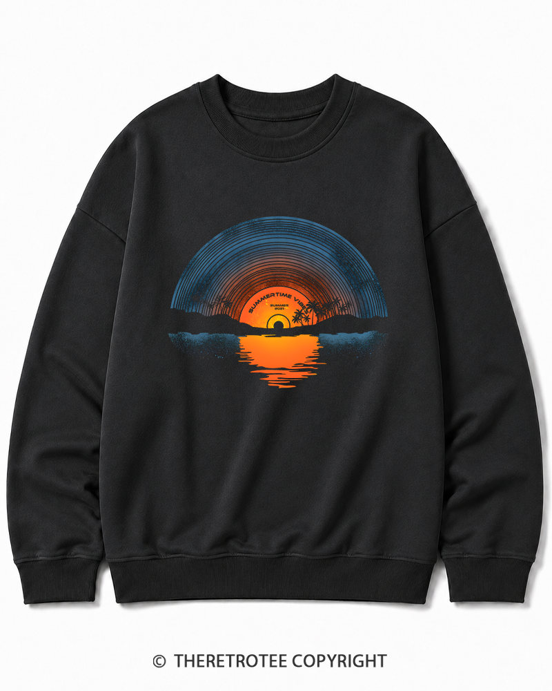 TheRetroTee Sunset vinyl Essential 1980s Cotton Sweatshirt