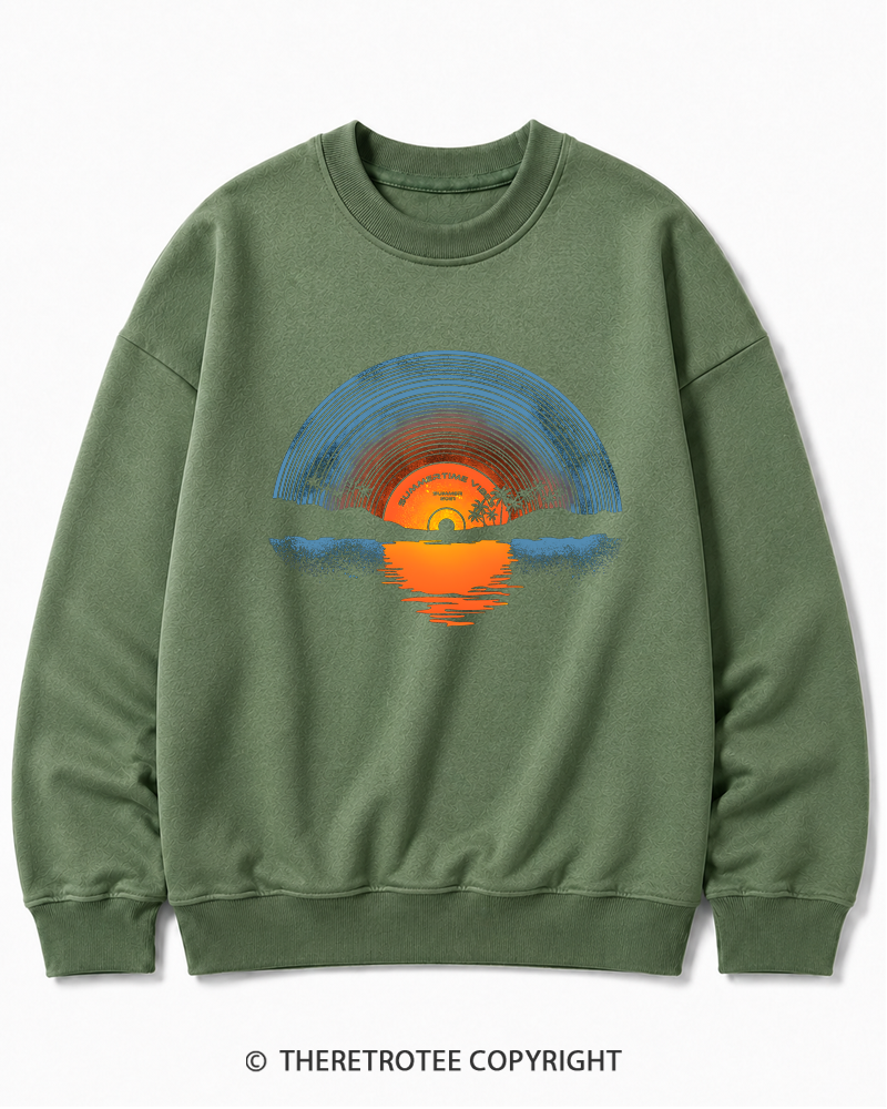 TheRetroTee Sunset vinyl Essential 1980s Cotton Sweatshirt