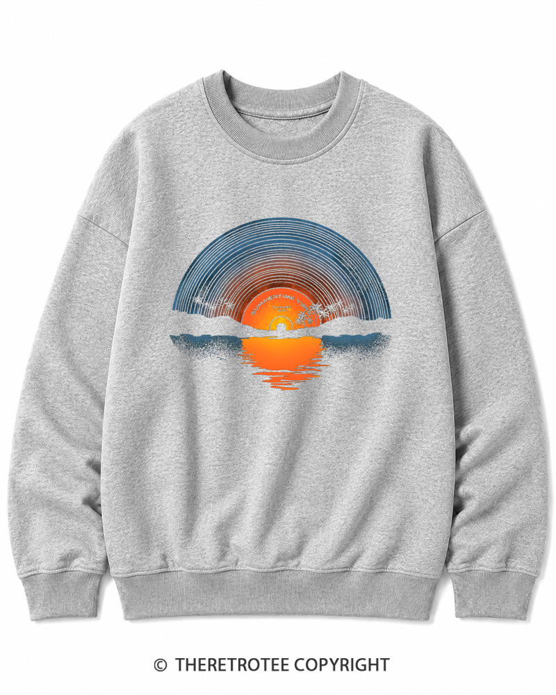 TheRetroTee Sunset vinyl Essential 1980s Cotton Sweatshirt