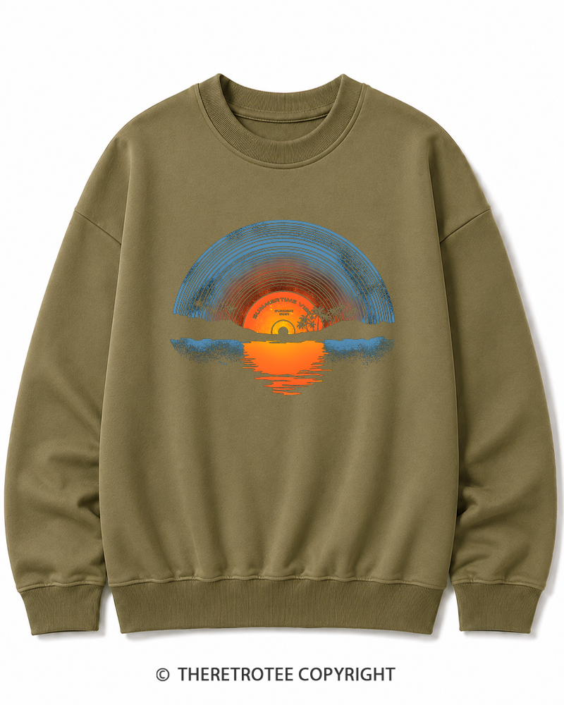 TheRetroTee Sunset vinyl Essential 1980s Cotton Sweatshirt