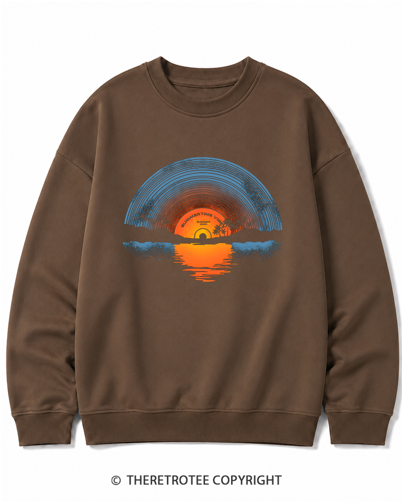 TheRetroTee Sunset vinyl Essential 1980s Cotton Sweatshirt
