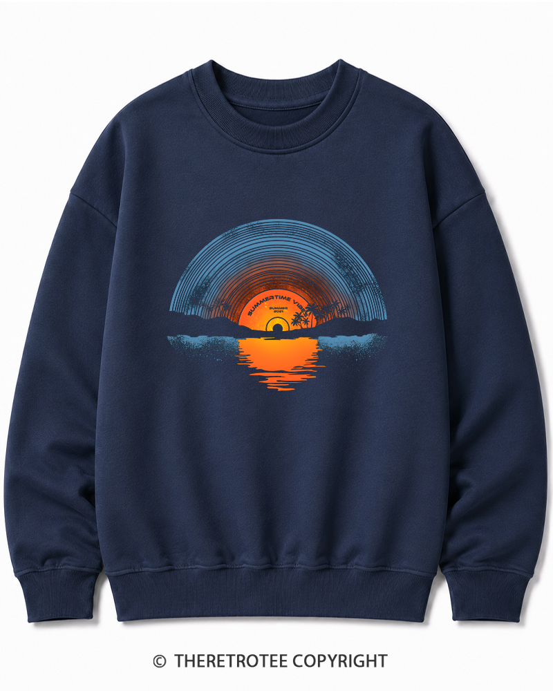 TheRetroTee Sunset vinyl Essential 1980s Cotton Sweatshirt