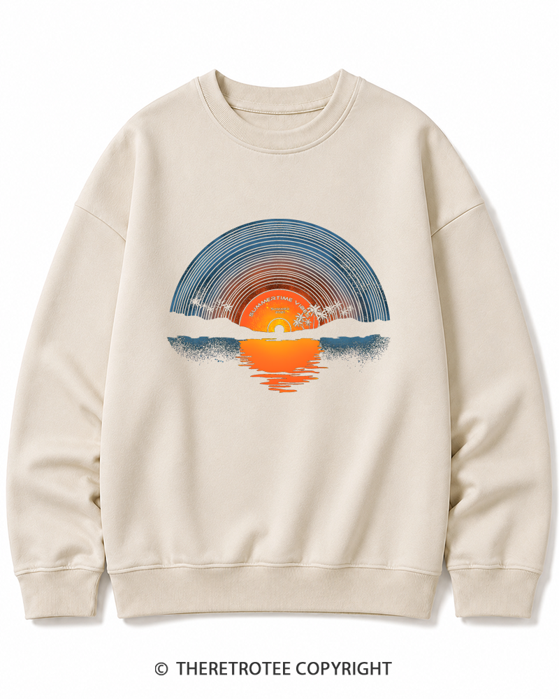 TheRetroTee Sunset vinyl Essential 1980s Cotton Sweatshirt