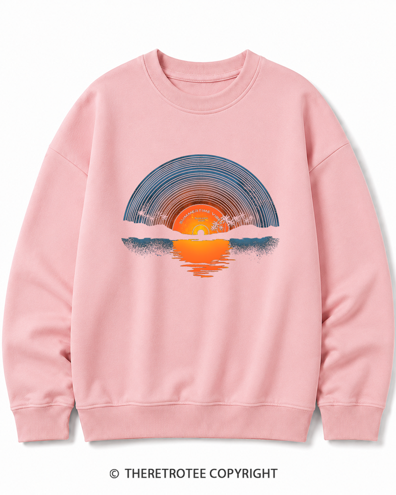 TheRetroTee Sunset vinyl Essential 1980s Cotton Sweatshirt