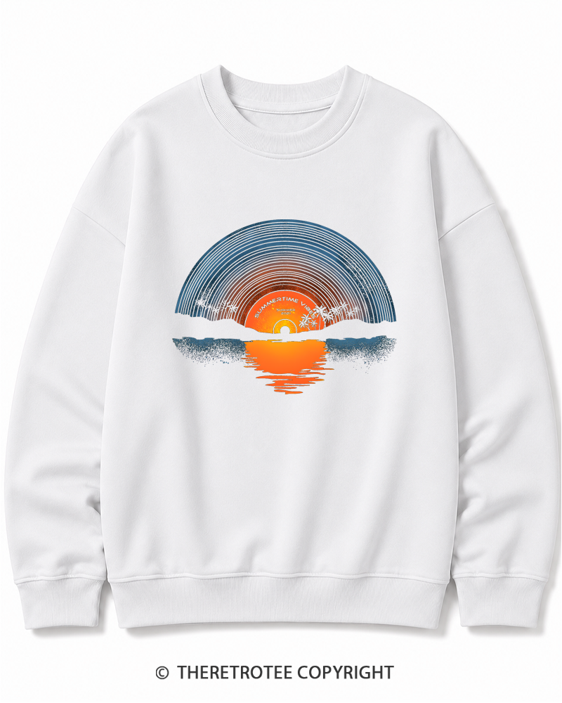 TheRetroTee Sunset vinyl Essential 1980s Cotton Sweatshirt