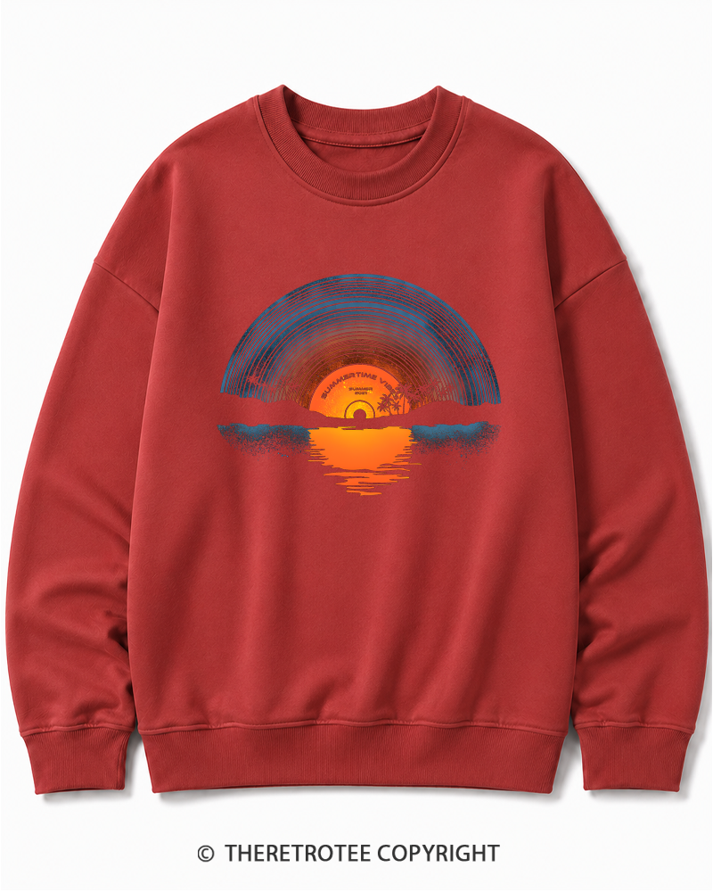 TheRetroTee Sunset vinyl Essential 1980s Cotton Sweatshirt