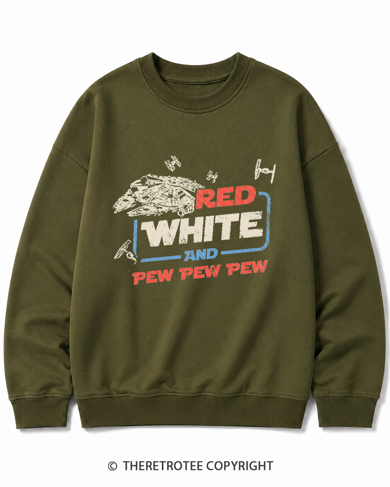 TheRetroTee Red White And Pew Pew Pew 1980s Cotton Sweatshirt
