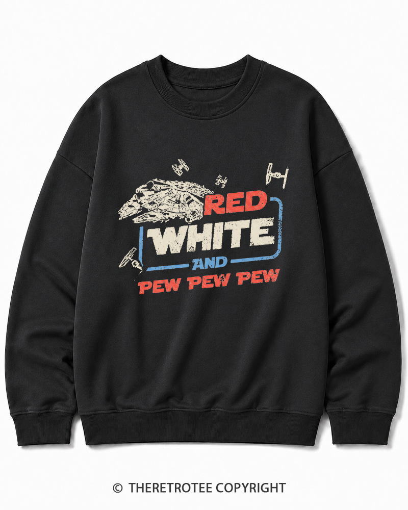 TheRetroTee Red White And Pew Pew Pew 1980s Cotton Sweatshirt