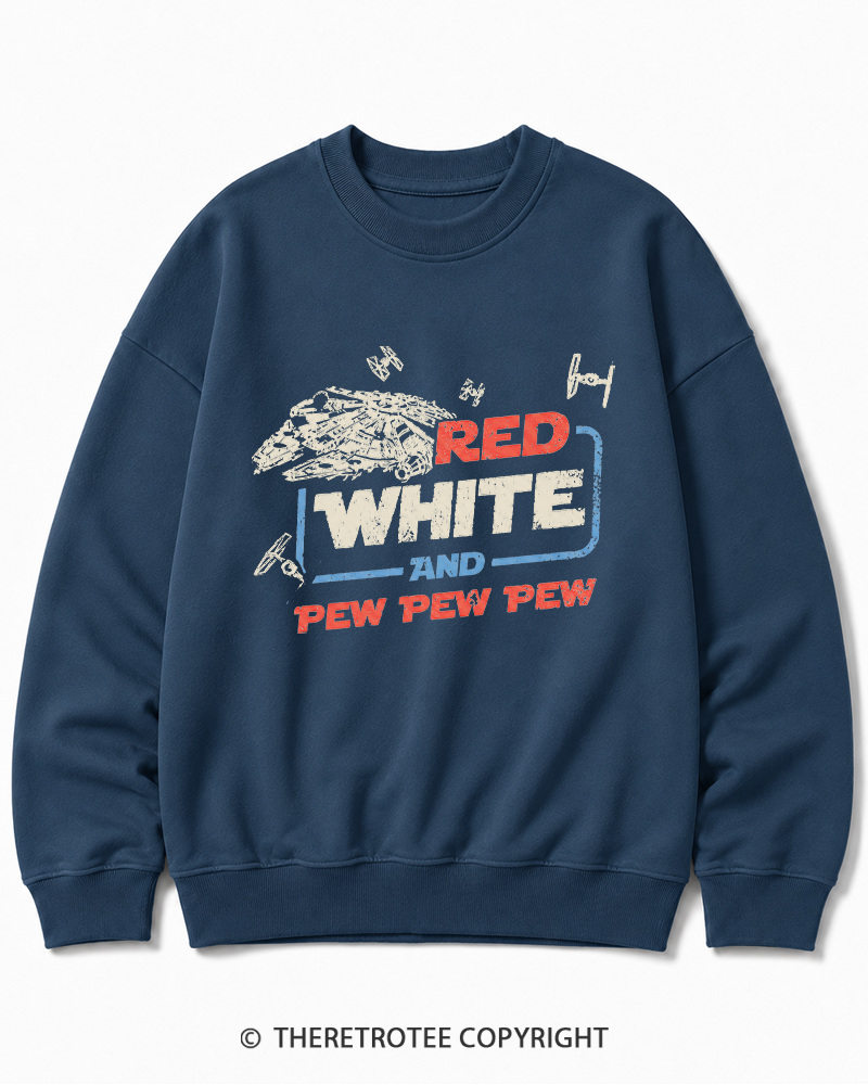 TheRetroTee Red White And Pew Pew Pew 1980s Cotton Sweatshirt