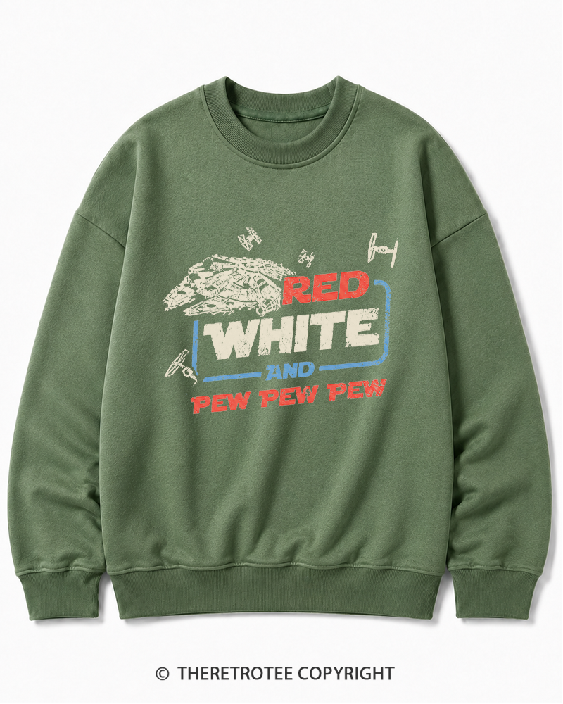 TheRetroTee Red White And Pew Pew Pew 1980s Cotton Sweatshirt