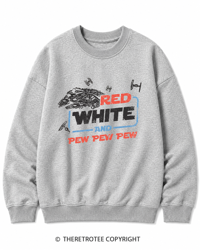 TheRetroTee Red White And Pew Pew Pew 1980s Cotton Sweatshirt