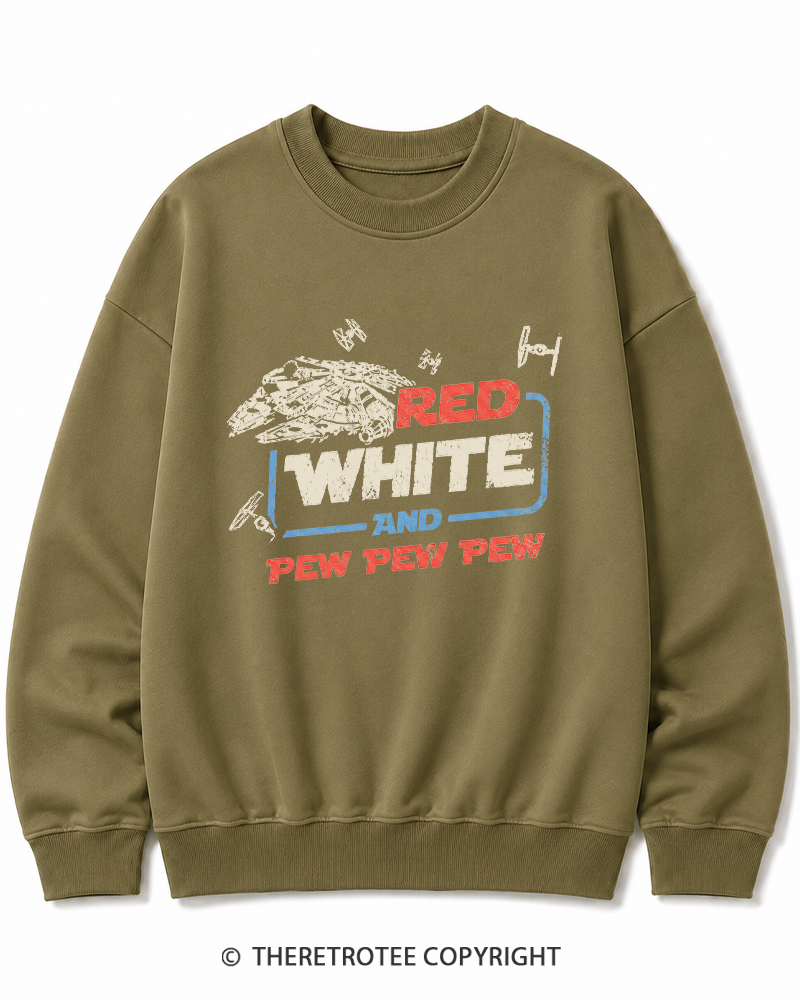 TheRetroTee Red White And Pew Pew Pew 1980s Cotton Sweatshirt