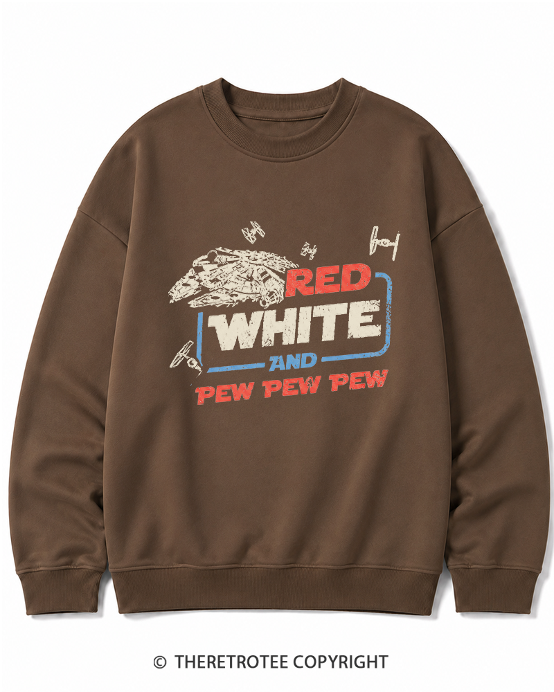 TheRetroTee Red White And Pew Pew Pew 1980s Cotton Sweatshirt