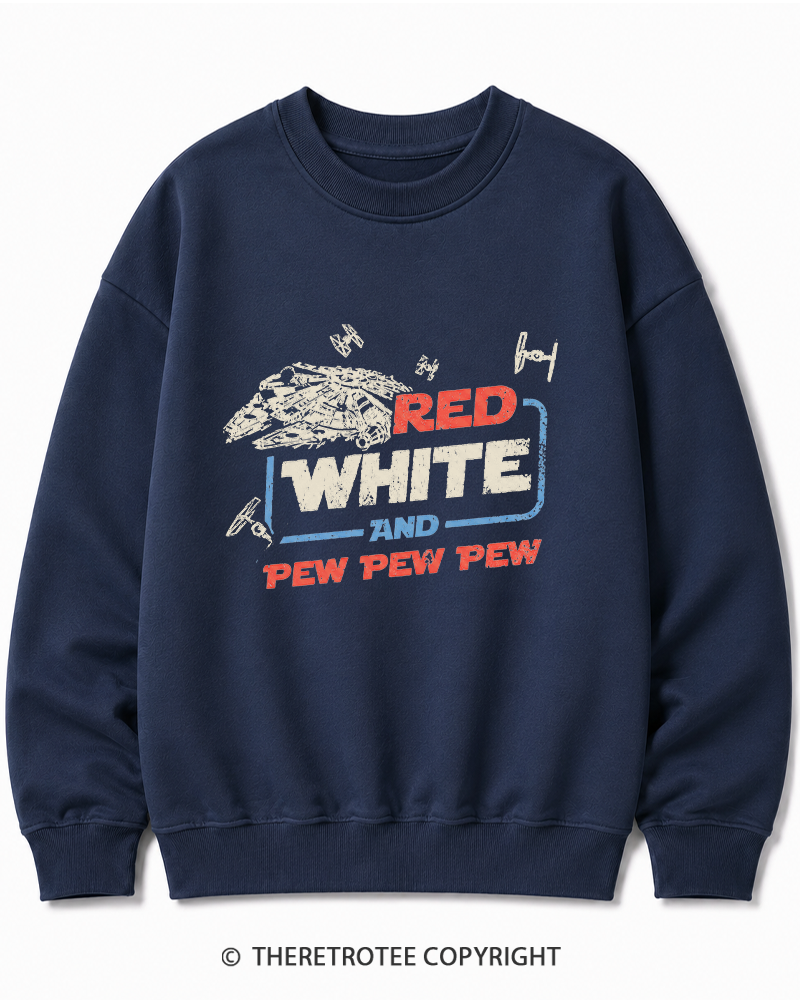 TheRetroTee Red White And Pew Pew Pew 1980s Cotton Sweatshirt