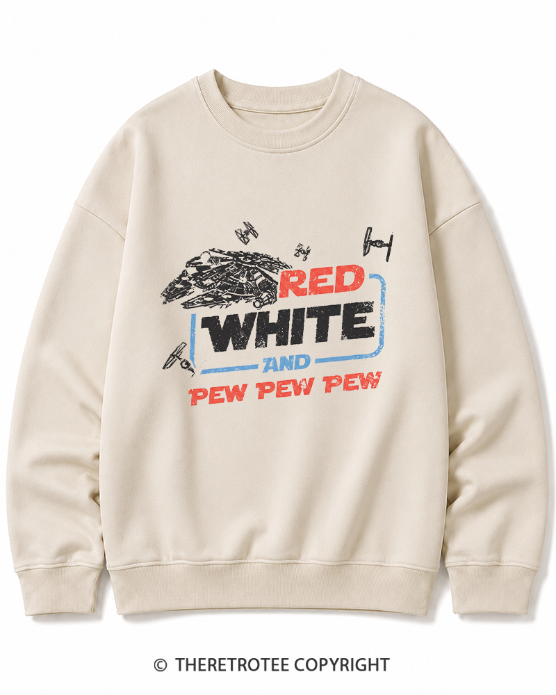 TheRetroTee Red White And Pew Pew Pew 1980s Cotton Sweatshirt