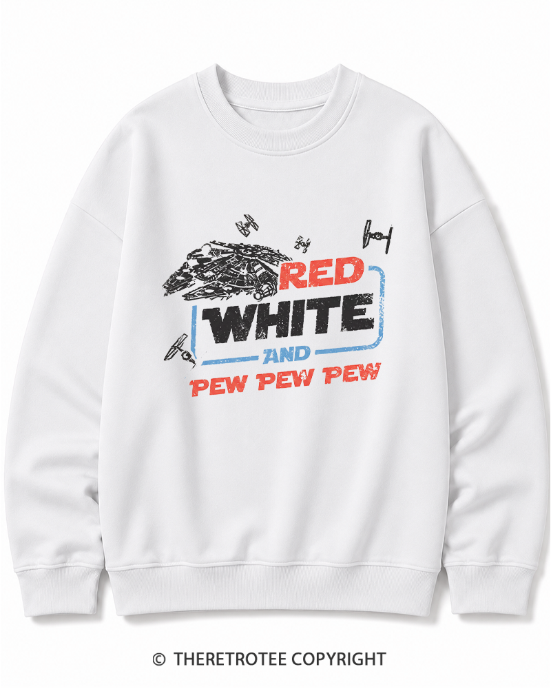 TheRetroTee Red White And Pew Pew Pew 1980s Cotton Sweatshirt