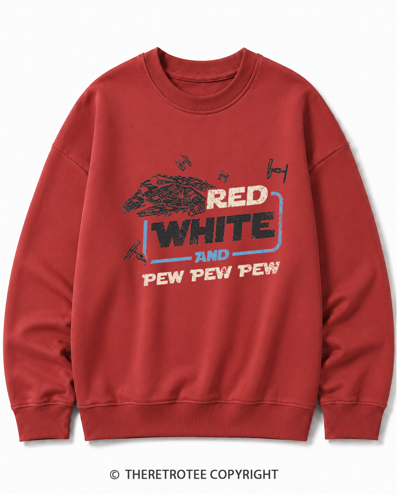 TheRetroTee Red White And Pew Pew Pew 1980s Cotton Sweatshirt