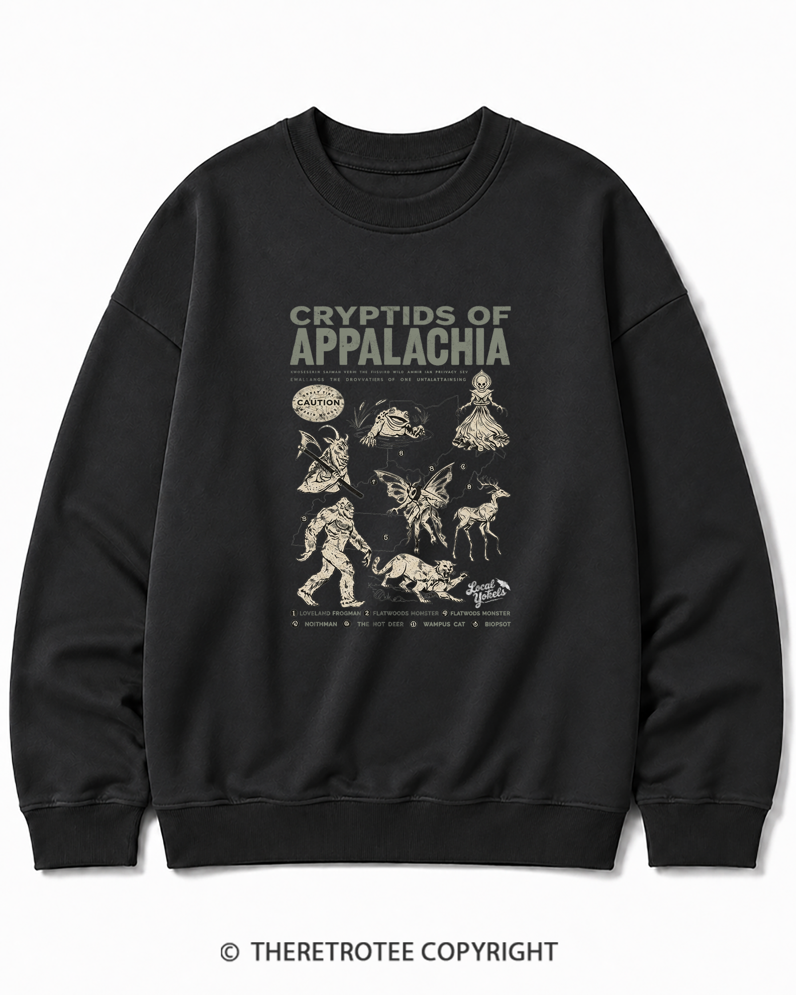 TheRetroTee Cryptids of Appalachia 1970s Cotton Sweatshirt