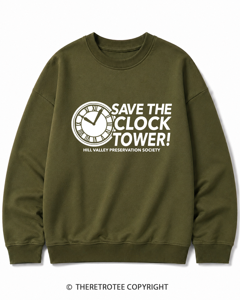 TheRetroTee Save The Clock Tower 1980s Cotton Sweatshirt