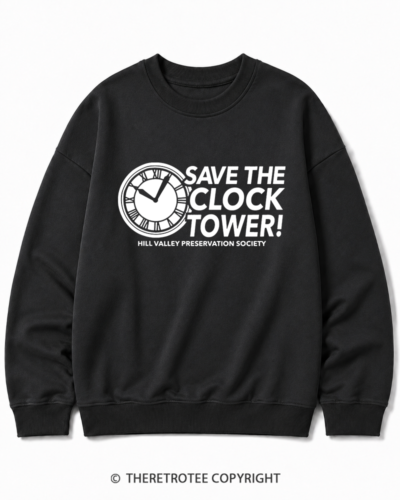 TheRetroTee Save The Clock Tower 1980s Cotton Sweatshirt