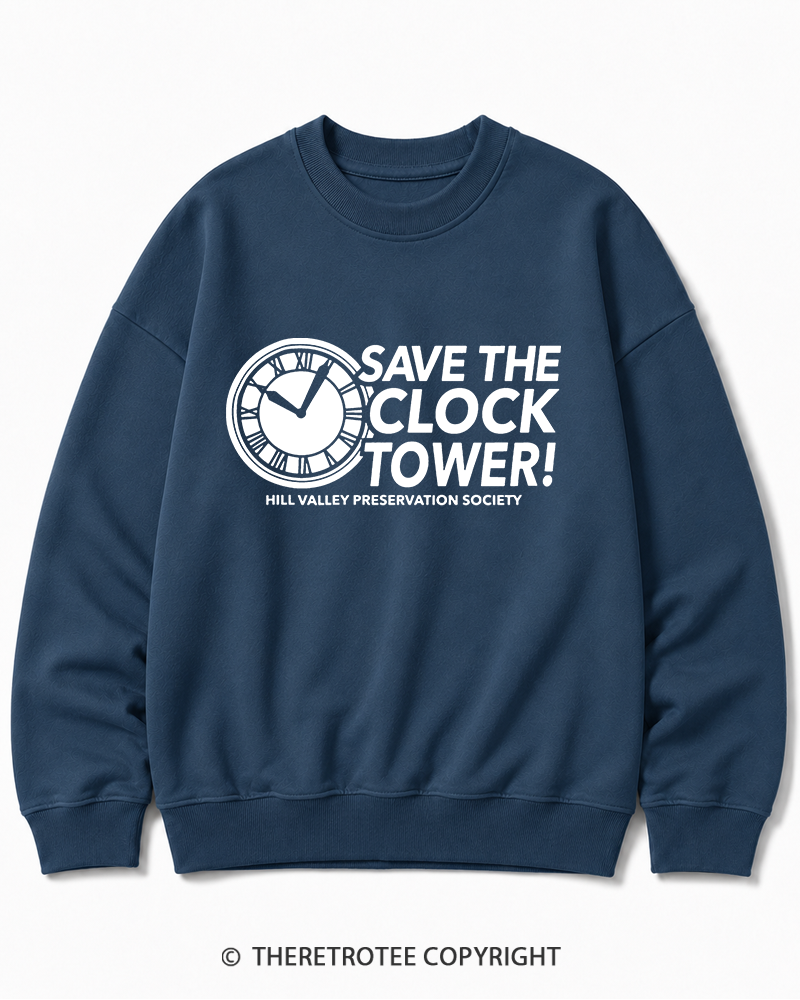 TheRetroTee Save The Clock Tower 1980s Cotton Sweatshirt
