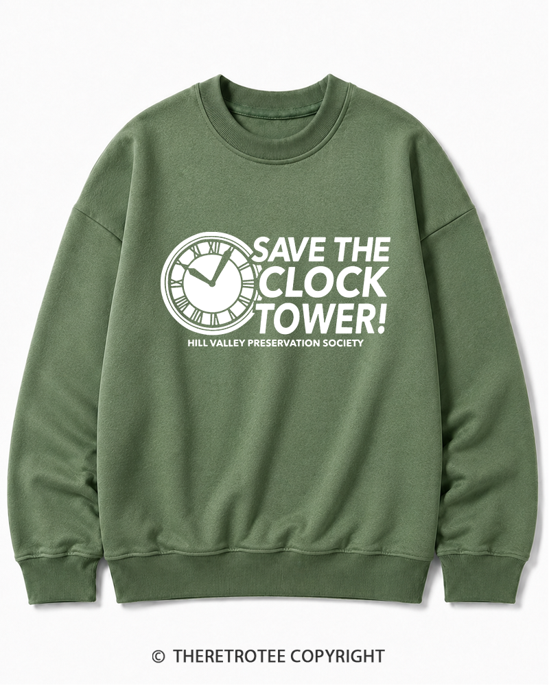 TheRetroTee Save The Clock Tower 1980s Cotton Sweatshirt