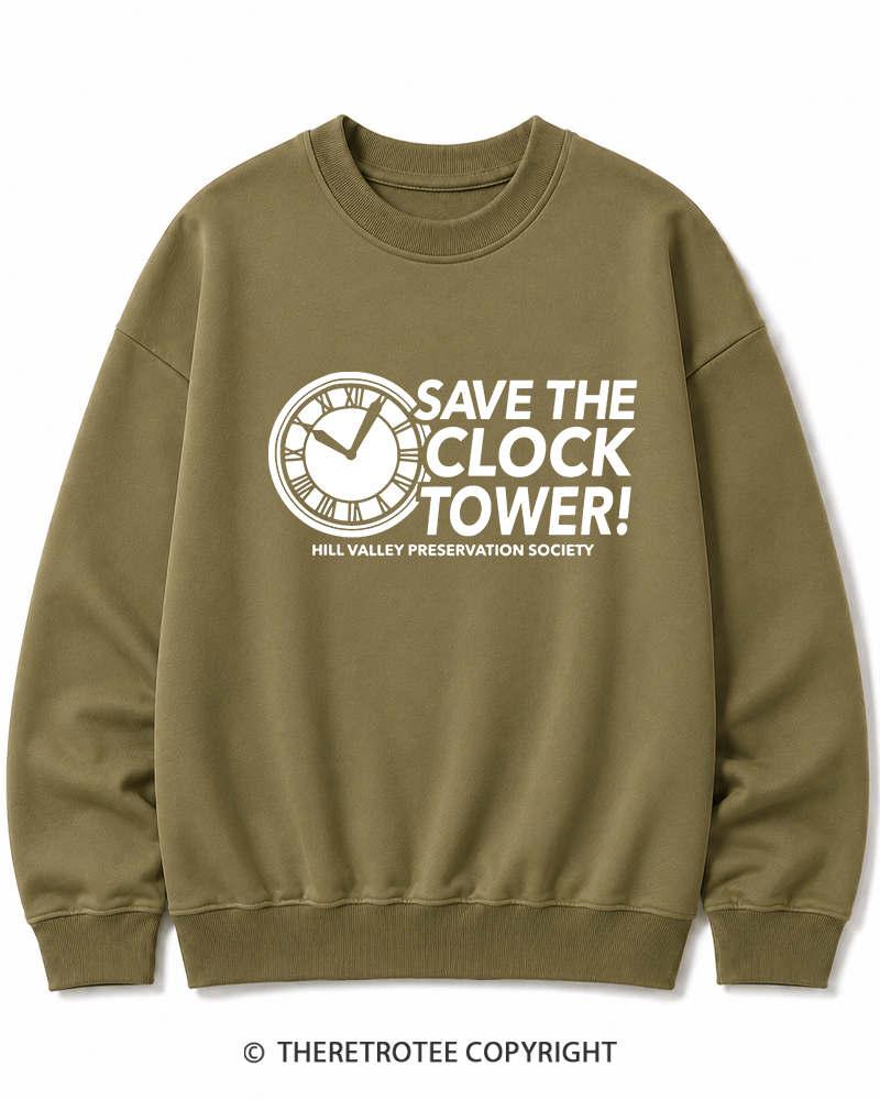 TheRetroTee Save The Clock Tower 1980s Cotton Sweatshirt