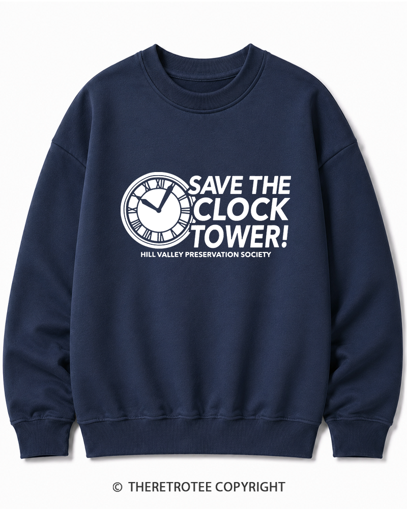 TheRetroTee Save The Clock Tower 1980s Cotton Sweatshirt