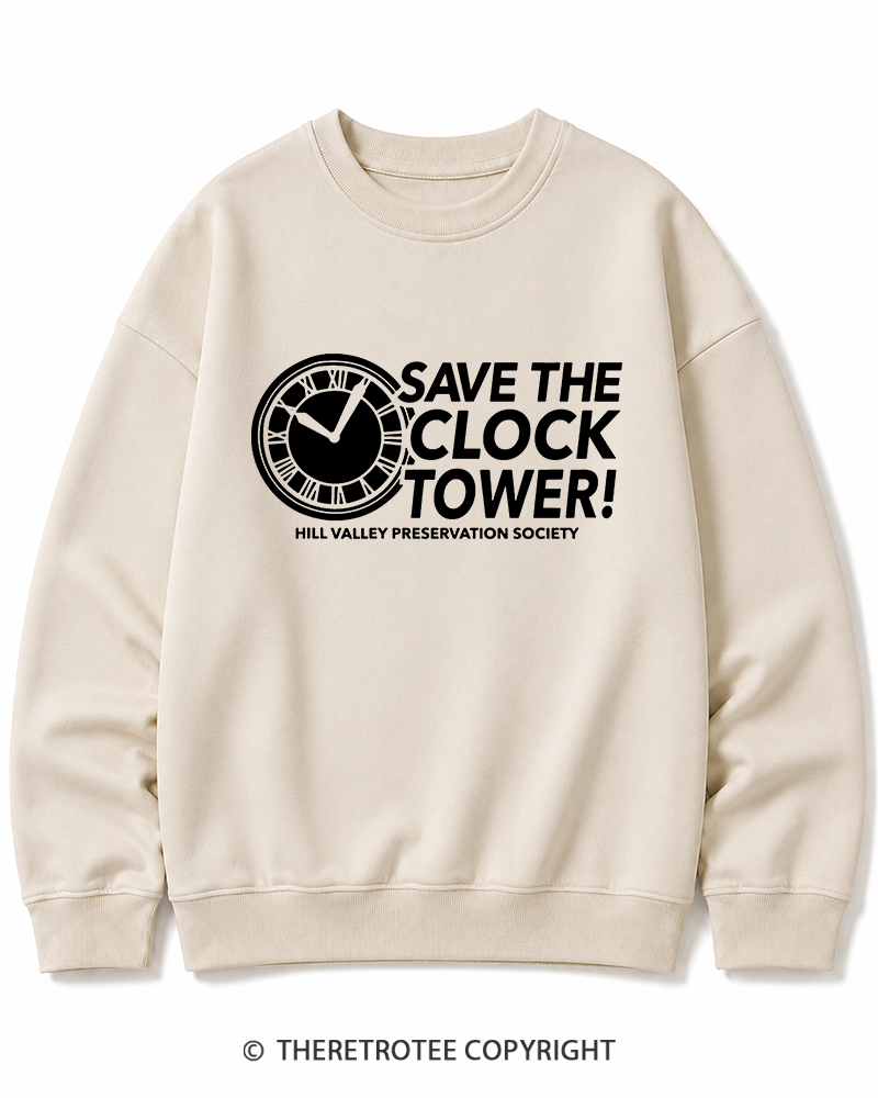 TheRetroTee Save The Clock Tower 1980s Cotton Sweatshirt