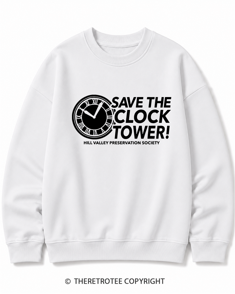 TheRetroTee Save The Clock Tower 1980s Cotton Sweatshirt