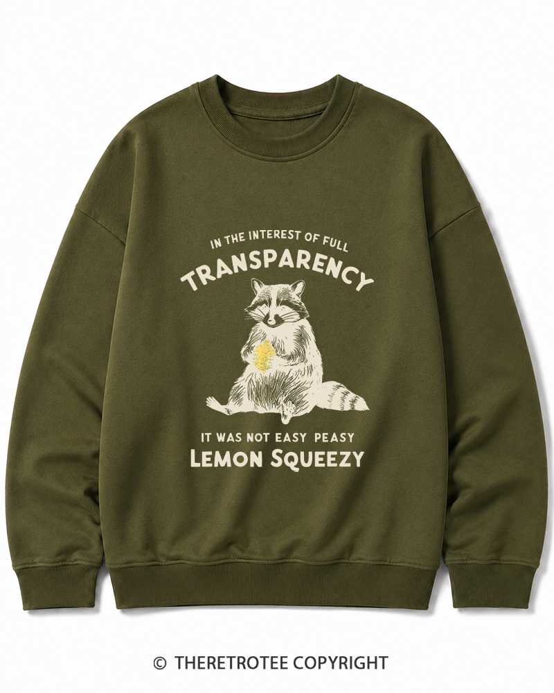 TheRetroTee It Was Not Easy Peasy Lemon Squeezy Raccoon 1970s Cotton Sweatshirt