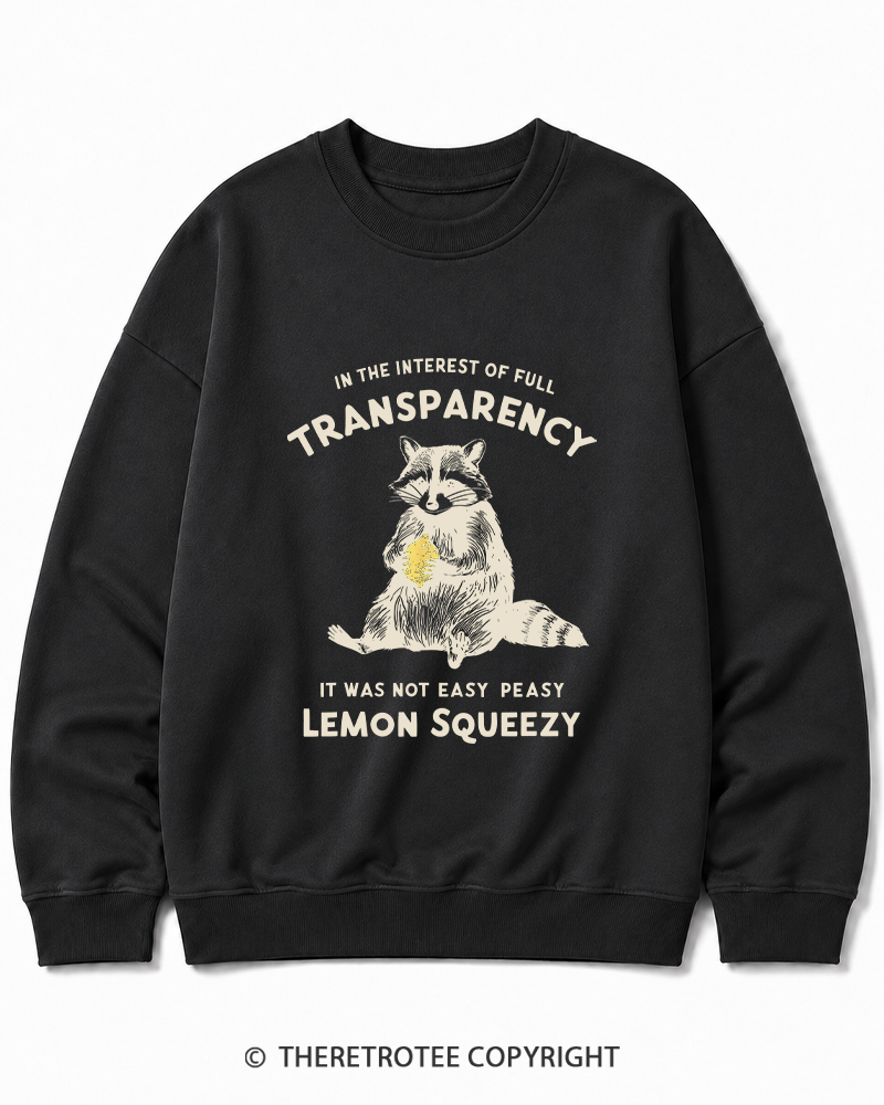 TheRetroTee It Was Not Easy Peasy Lemon Squeezy Raccoon 1970s Cotton Sweatshirt