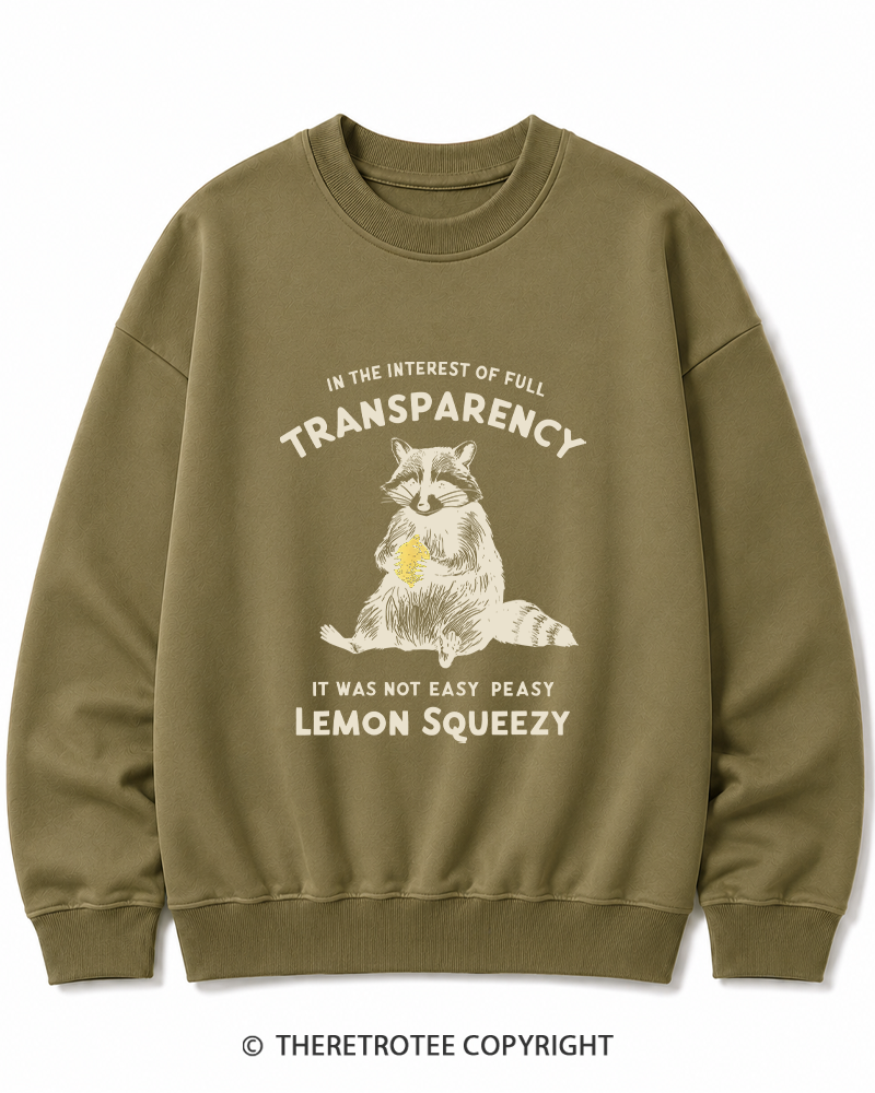 TheRetroTee It Was Not Easy Peasy Lemon Squeezy Raccoon 1970s Cotton Sweatshirt